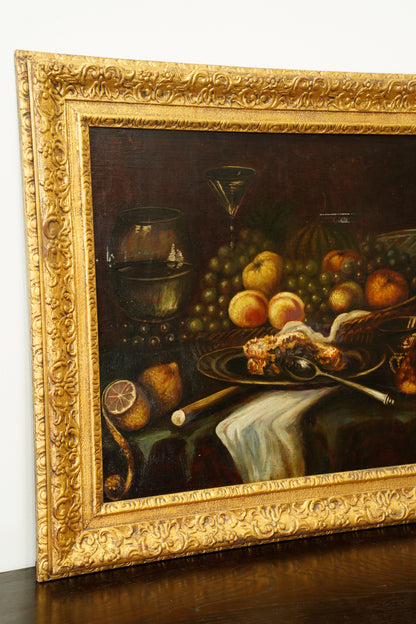 Antique Still Life Oil Painting, Fruit and Langoustine, Circa 1900