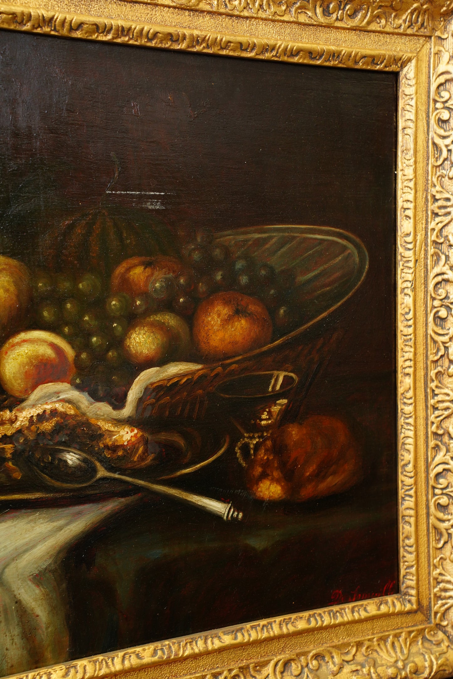 Antique Still Life Oil Painting, Fruit and Langoustine, Circa 1900