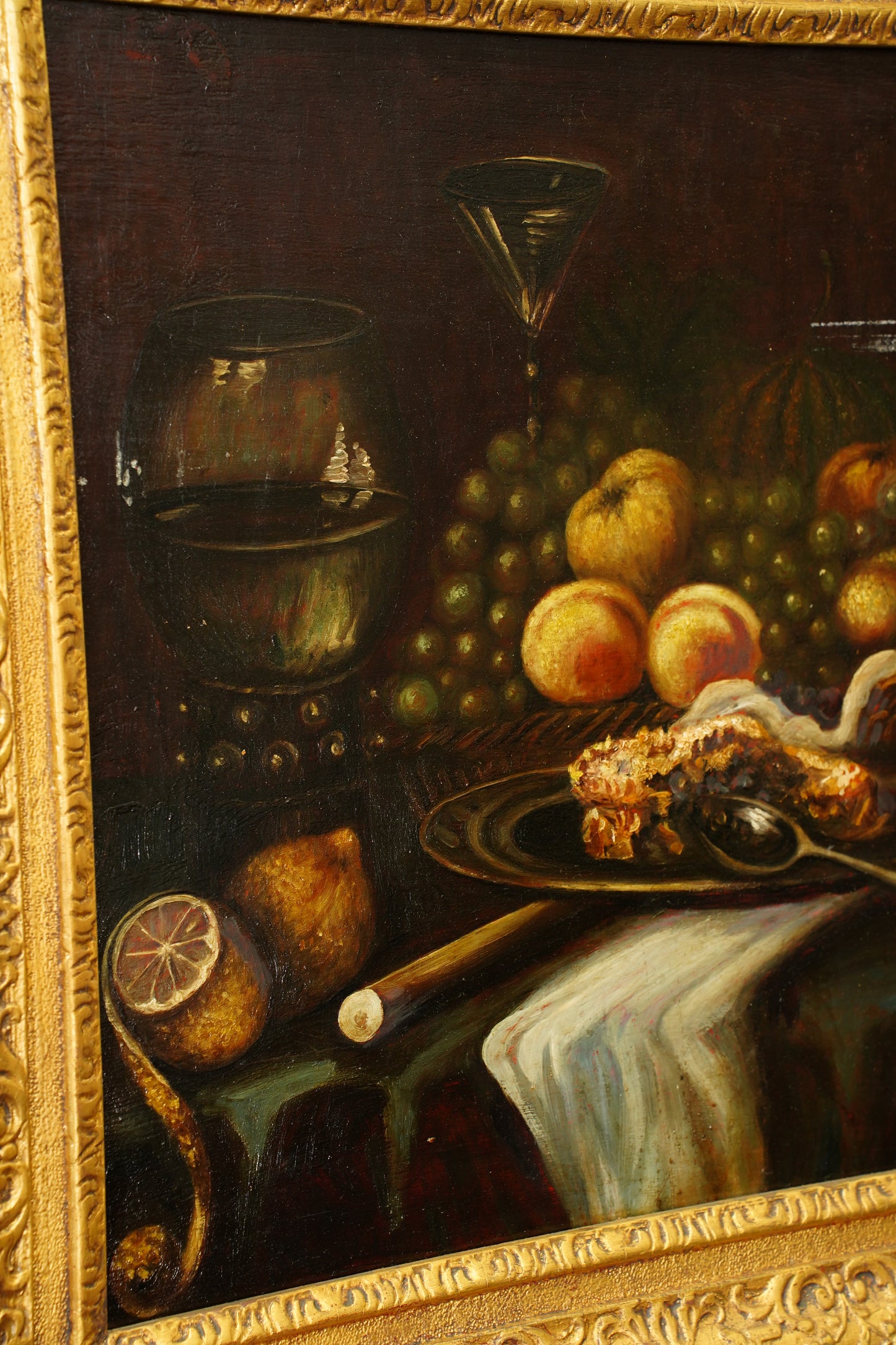 Antique Still Life Oil Painting, Fruit and Langoustine, Circa 1900