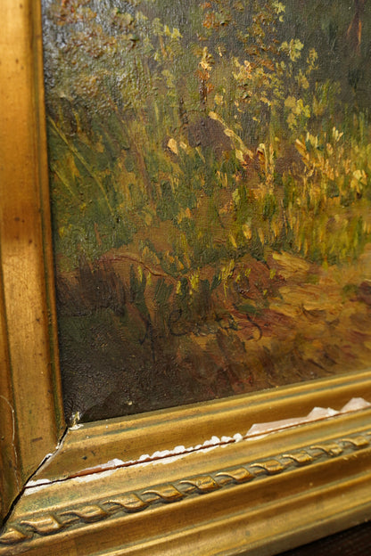 Antique French Sheep Painting Oil on Canvas Barbizon Pastoral, Circa 1880