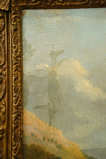 Antique British Cow Oil Painting Lake Landscape, Circa 1875