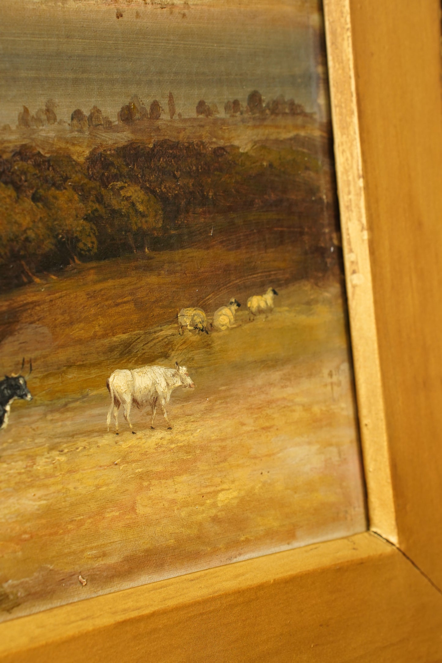 Antique Scottish Highland Cattle Oil Painting, Loch Landscape with Drover
