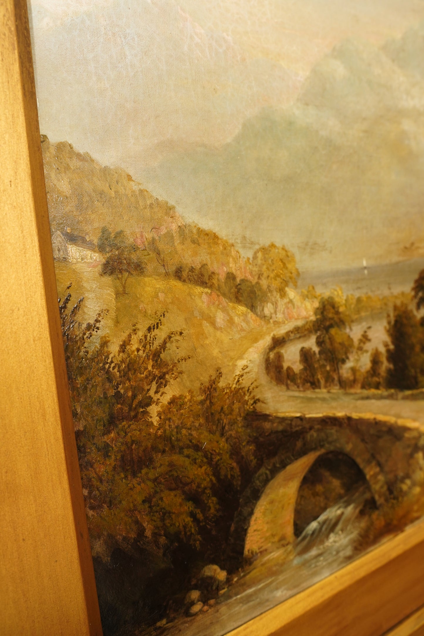 Antique Scottish Highland Cattle Oil Painting, Loch Landscape with Drover