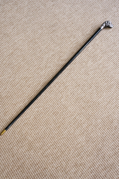 Antique Silver Dog Head Walking Cane, Setter, Circa 1900