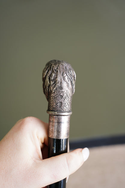 Antique Silver Dog Head Walking Cane, Setter, Circa 1900