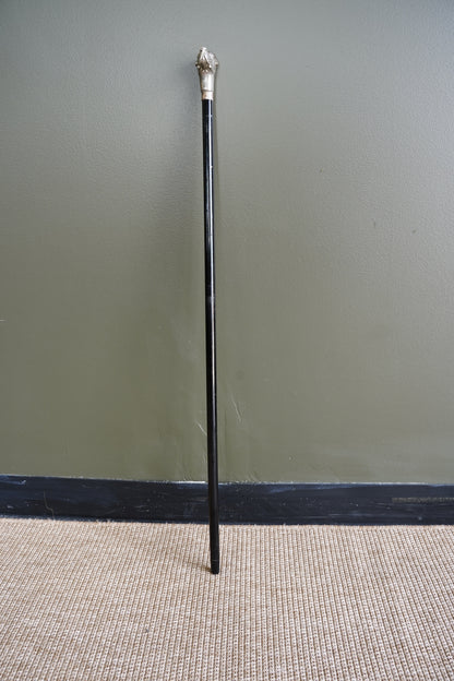 Antique Dog Head Walking Stick, Ebonized Shaft, Circa 1910
