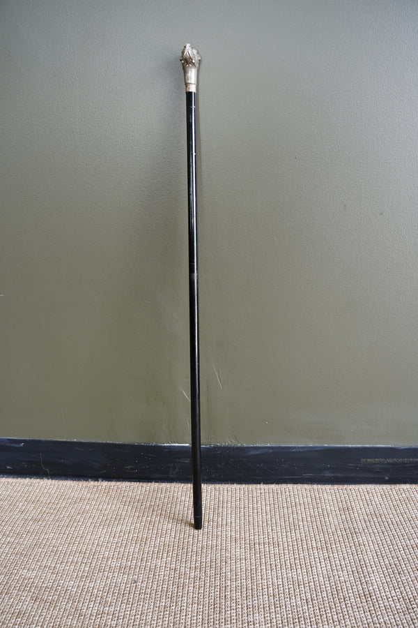 Antique Dog Head Walking Stick, Ebonized Shaft, Circa 1910
