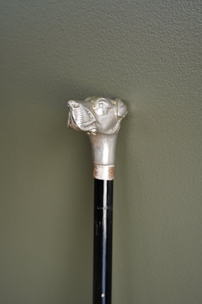 Antique Dog Head Walking Stick, Ebonized Shaft, Circa 1910