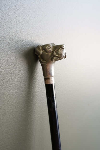 Antique Dog Head Walking Stick, Ebonized Shaft, Circa 1910