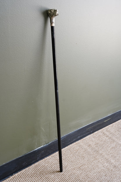 Antique Dog Head Walking Stick, Ebonized Shaft, Circa 1910