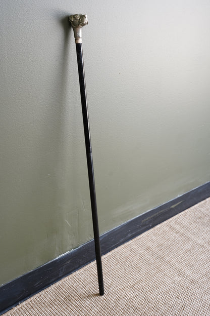 Antique Dog Head Walking Stick, Ebonized Shaft, Circa 1910