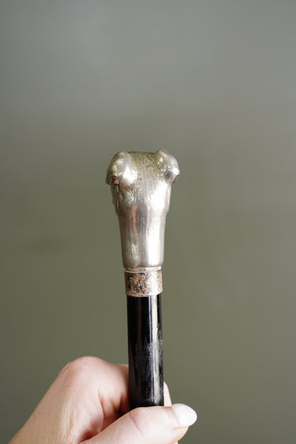 Antique Dog Head Walking Stick, Ebonized Shaft, Circa 1910