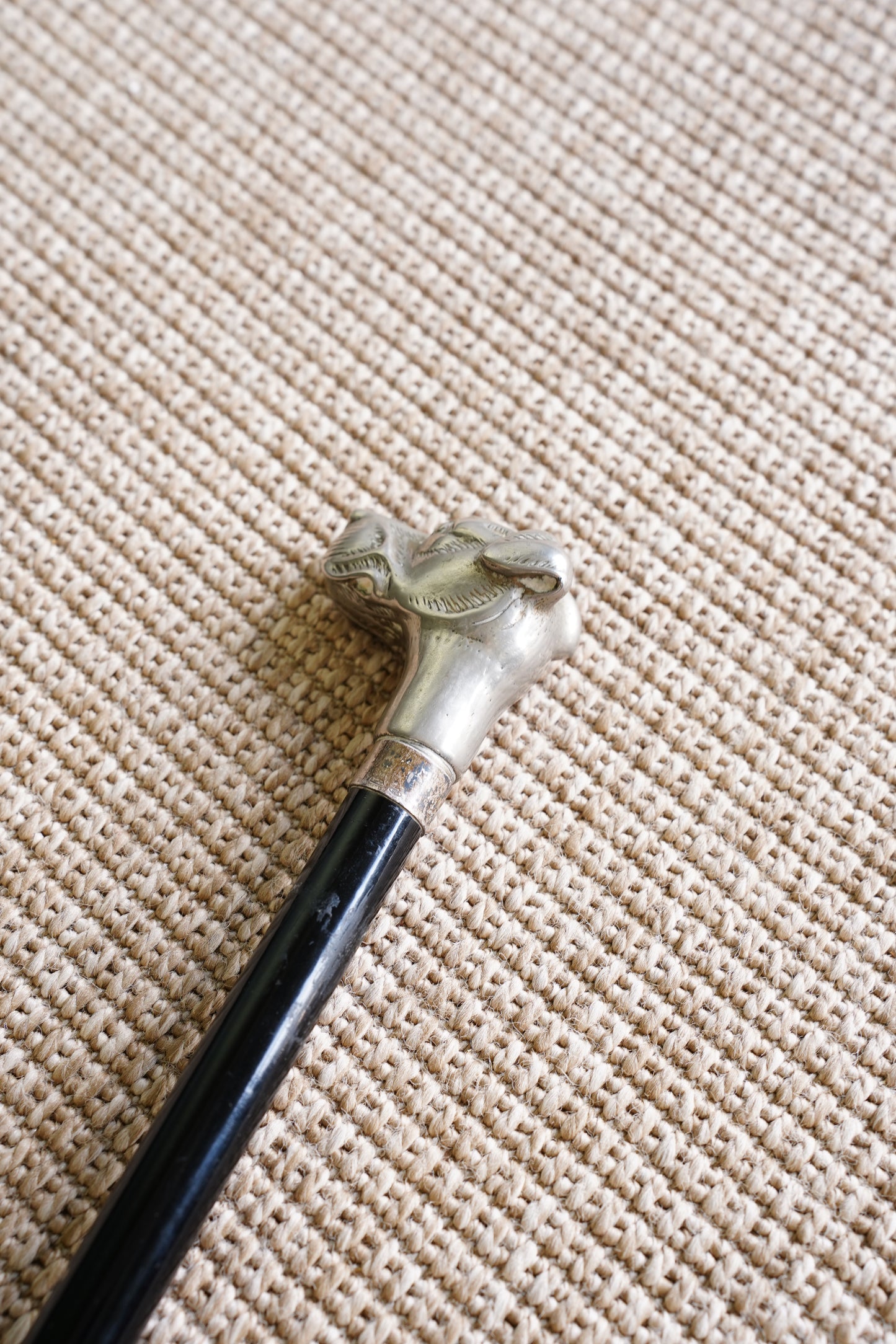 Antique Dog Head Walking Stick, Ebonized Shaft, Circa 1910