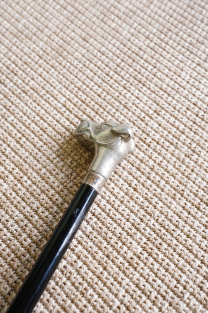 Antique Dog Head Walking Stick, Ebonized Shaft, Circa 1910