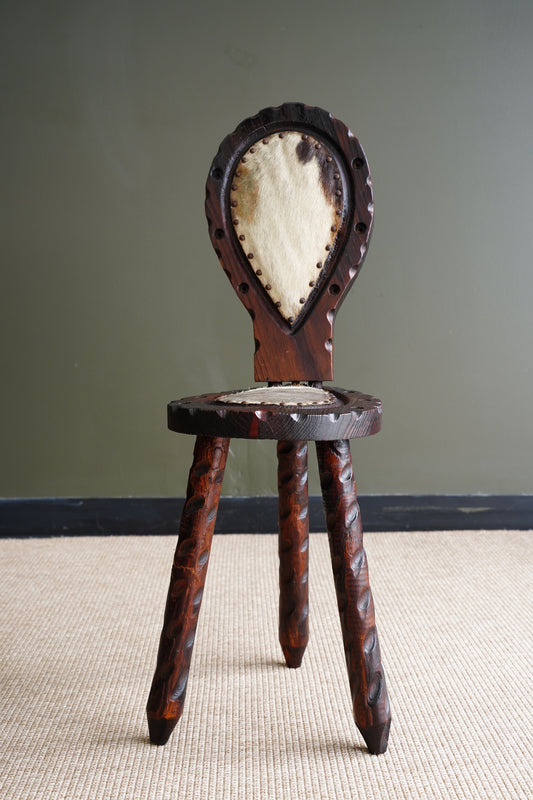 Vintage Spanish Tripod Chair with Cowhide