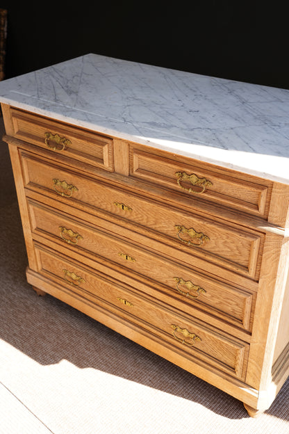 Vintage Sandblasted Oak Commode with White Marble Top