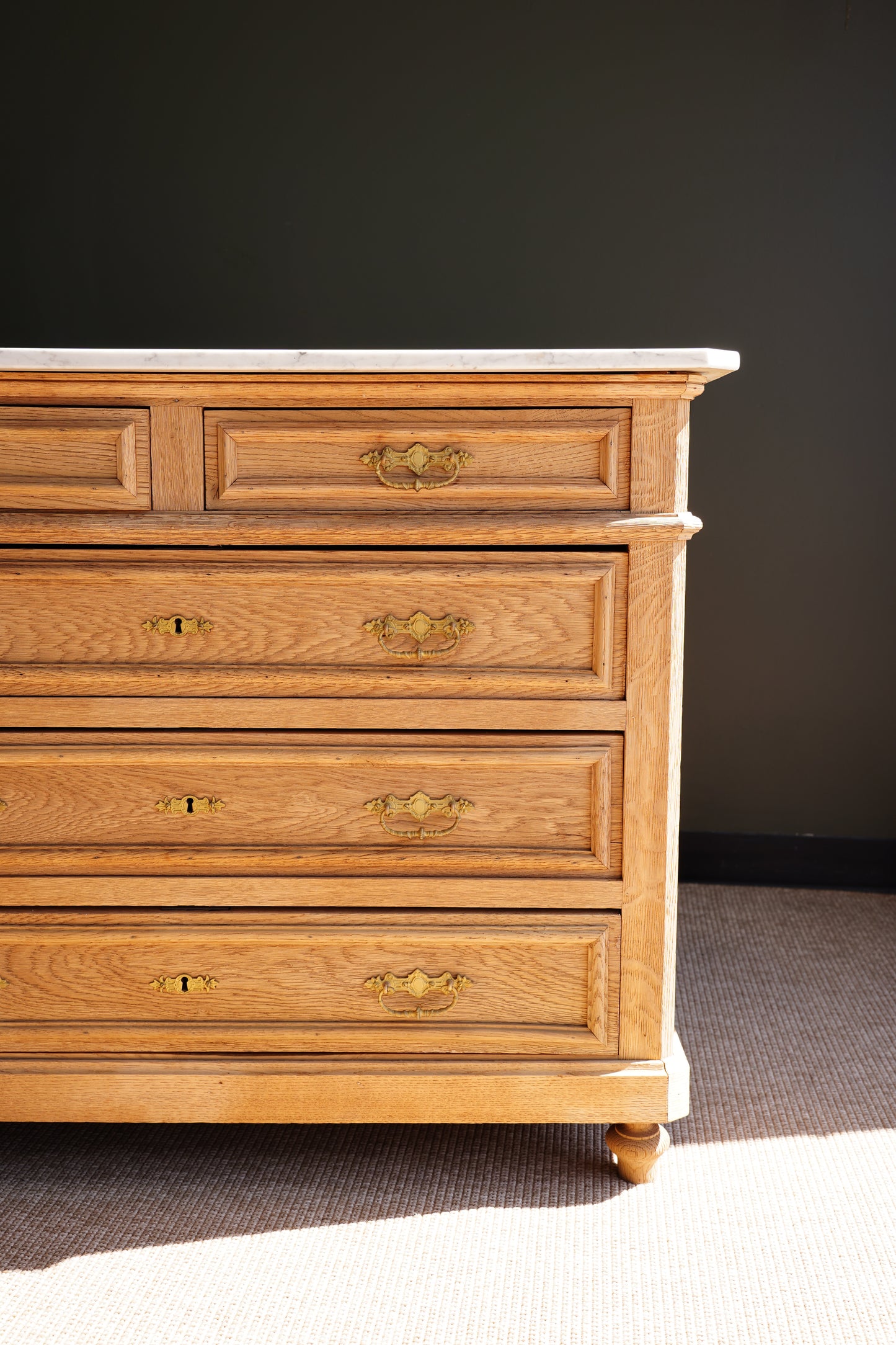 Vintage Sandblasted Oak Commode with White Marble Top