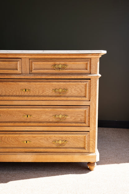 Vintage Sandblasted Oak Commode with White Marble Top