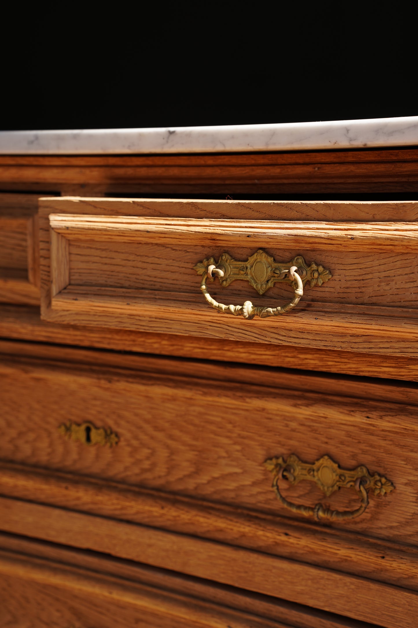 Vintage Sandblasted Oak Commode with White Marble Top