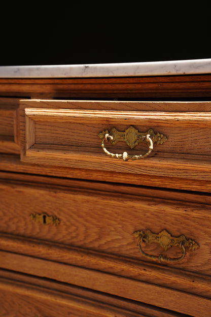 Vintage Sandblasted Oak Commode with White Marble Top