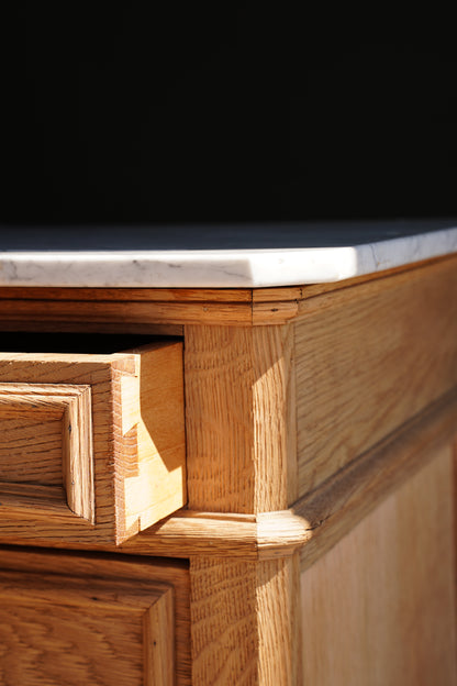 Vintage Sandblasted Oak Commode with White Marble Top