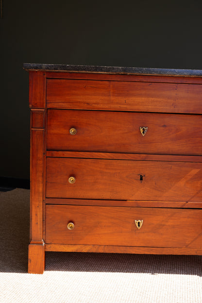 Antique French Empire Walnut Commode with Marble Top