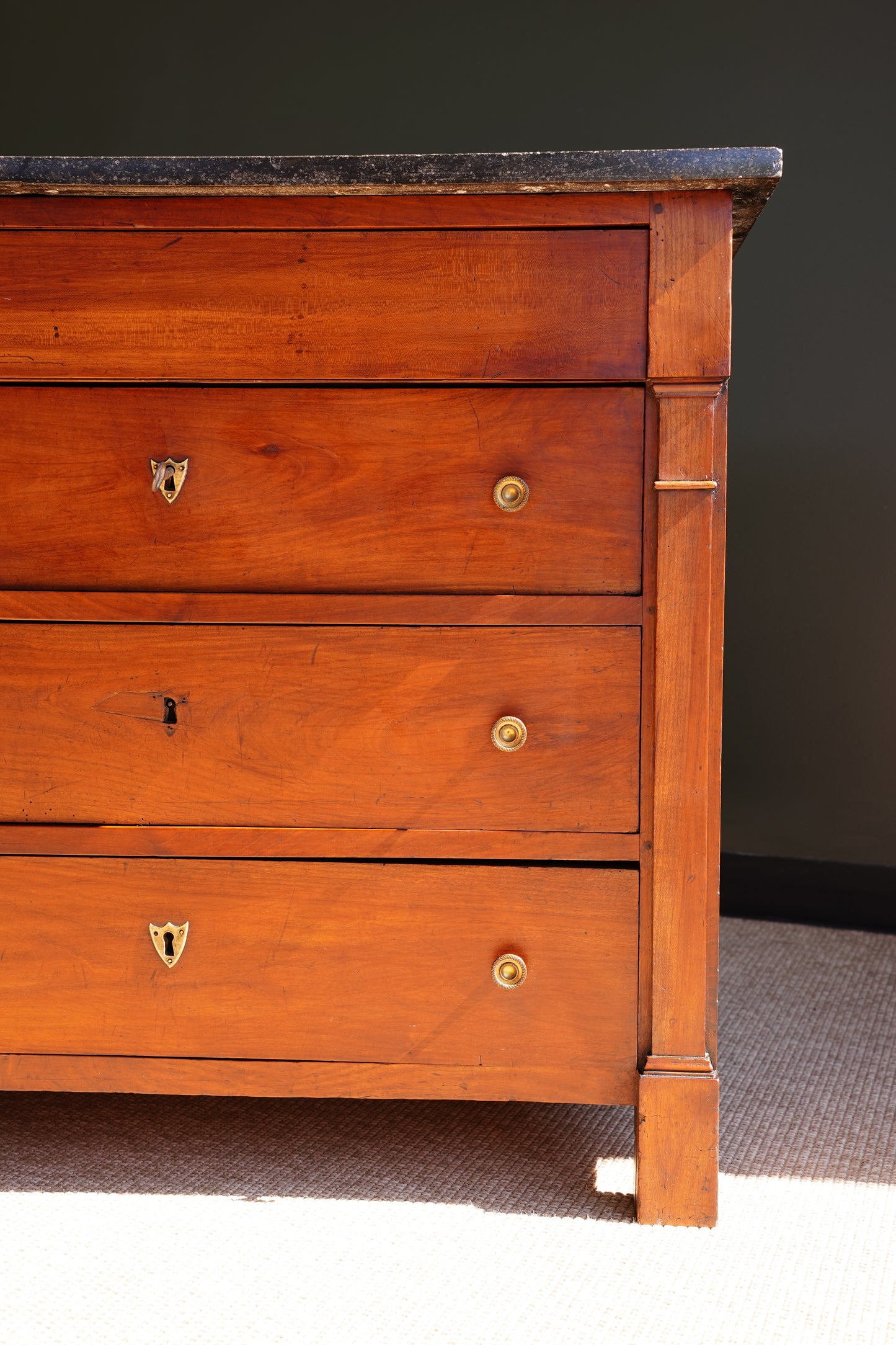 Antique French Empire Walnut Commode with Marble Top