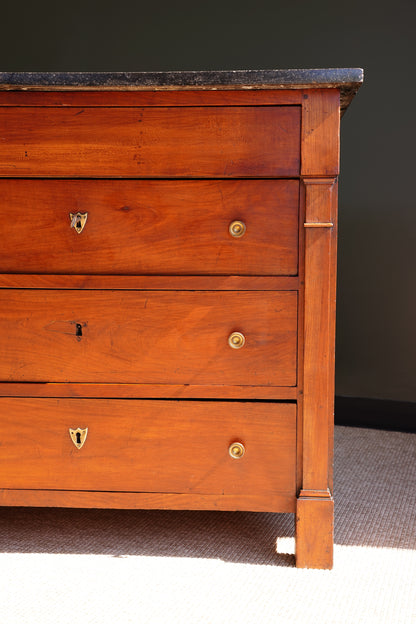 Antique French Empire Walnut Commode with Marble Top