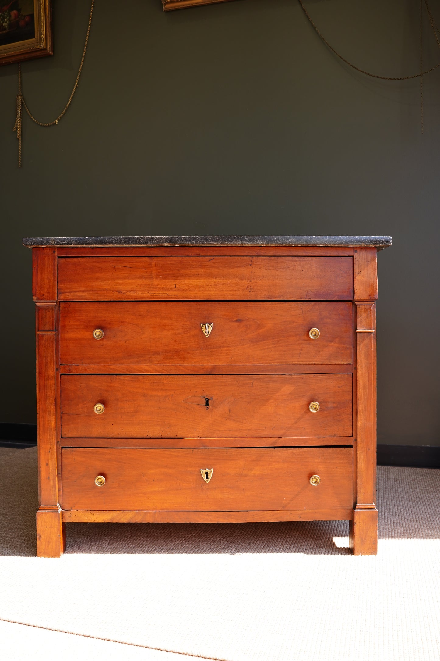 Antique French Empire Walnut Commode with Marble Top