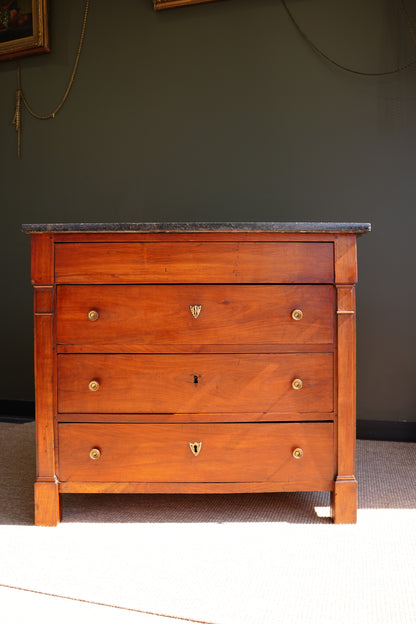 Antique French Empire Walnut Commode with Marble Top