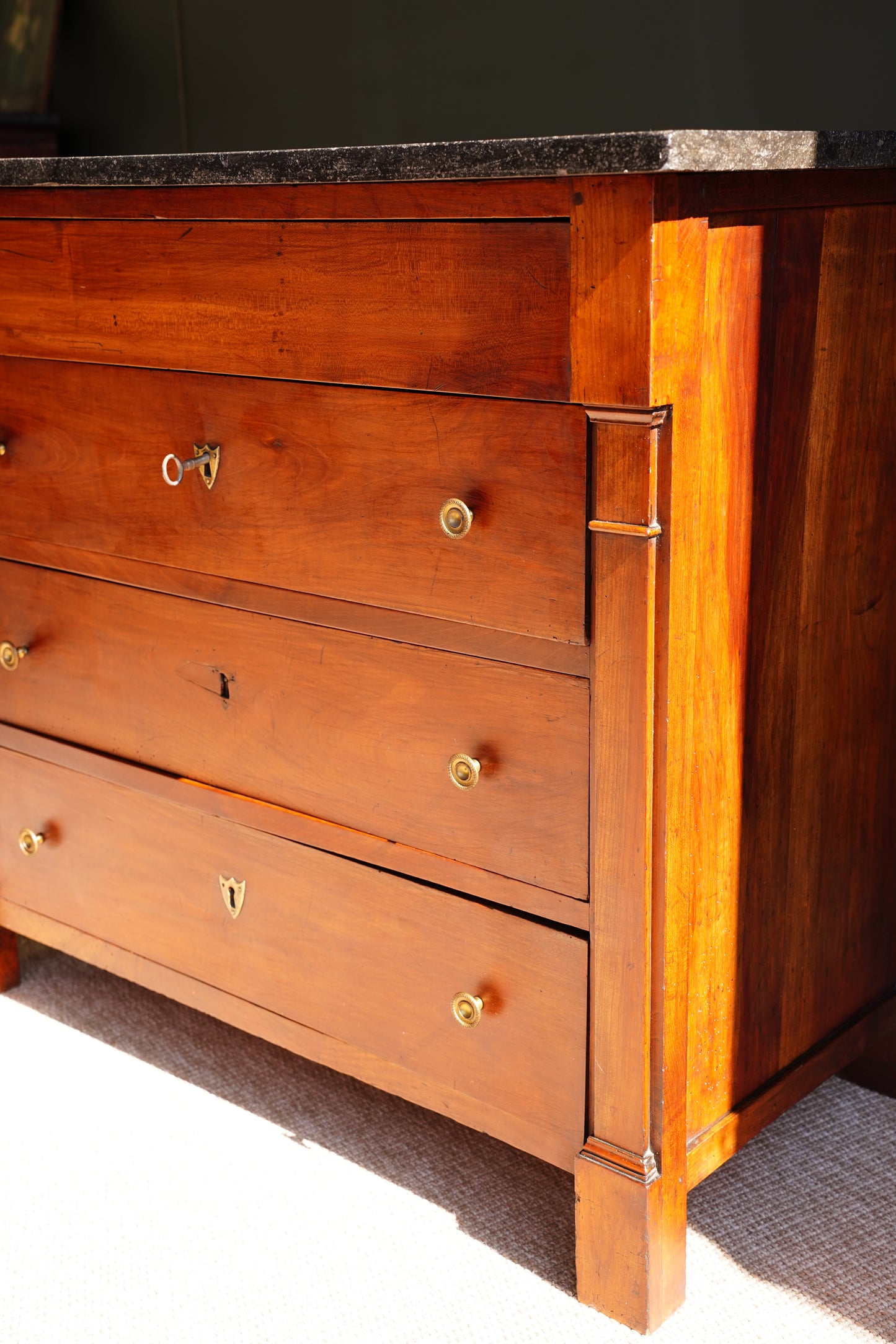 Antique French Empire Walnut Commode with Marble Top