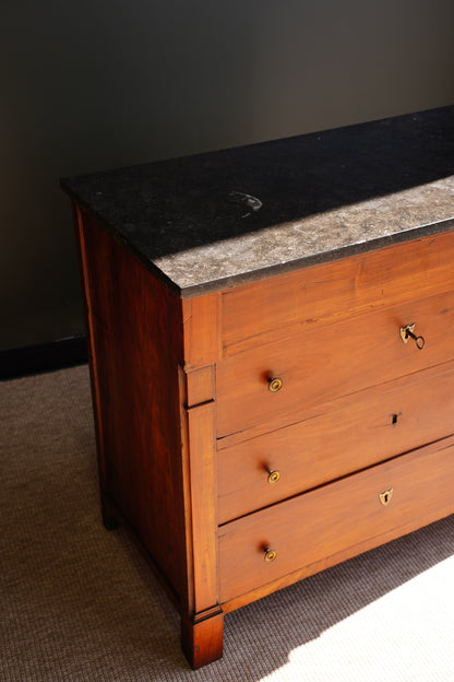 Antique French Empire Walnut Commode with Marble Top