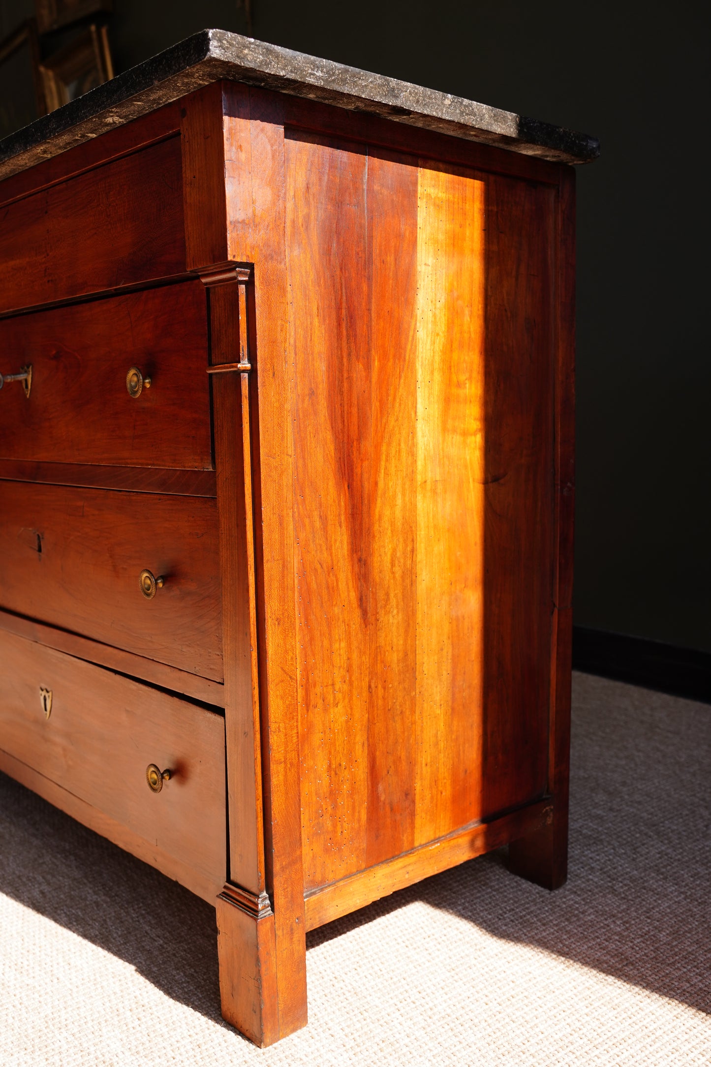Antique French Empire Walnut Commode with Marble Top