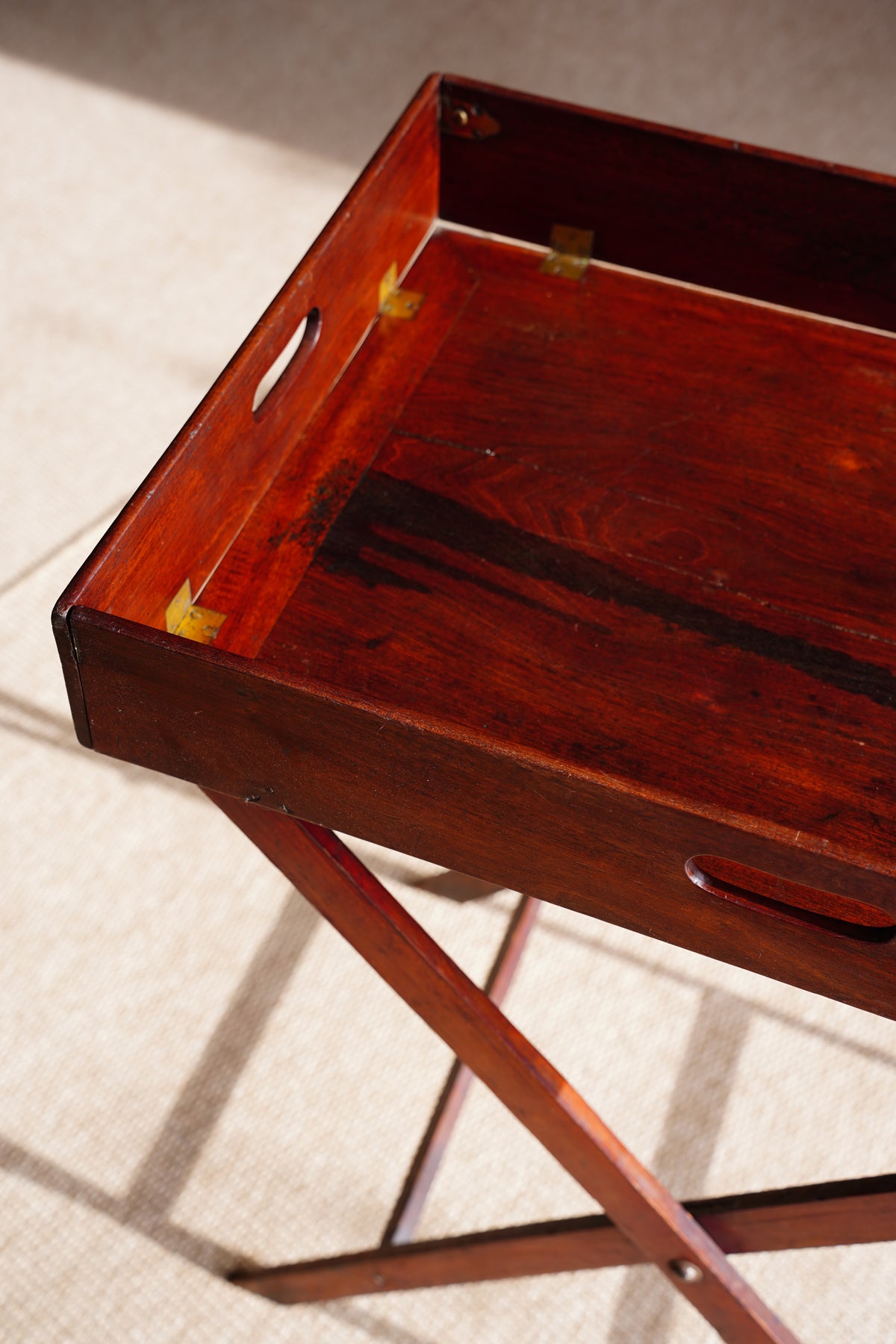 Antique English Campaign Mahogany Butlers Tray Table