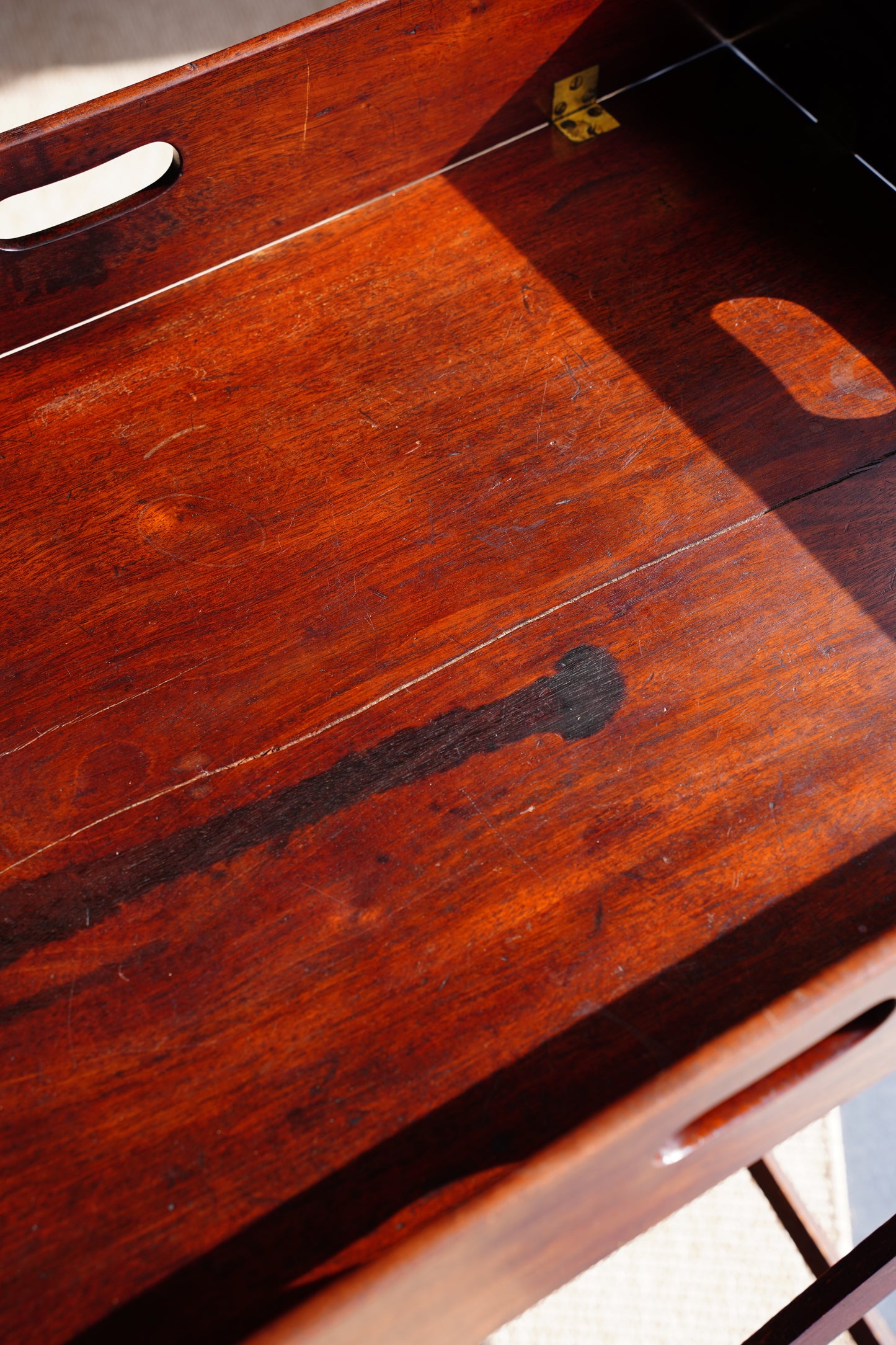 Antique English Campaign Mahogany Butlers Tray Table