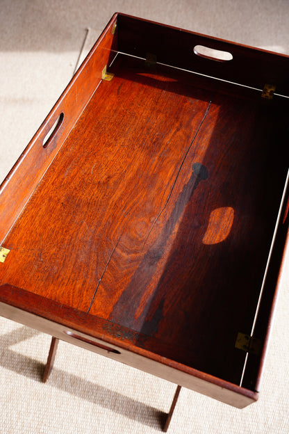 Antique English Campaign Mahogany Butlers Tray Table