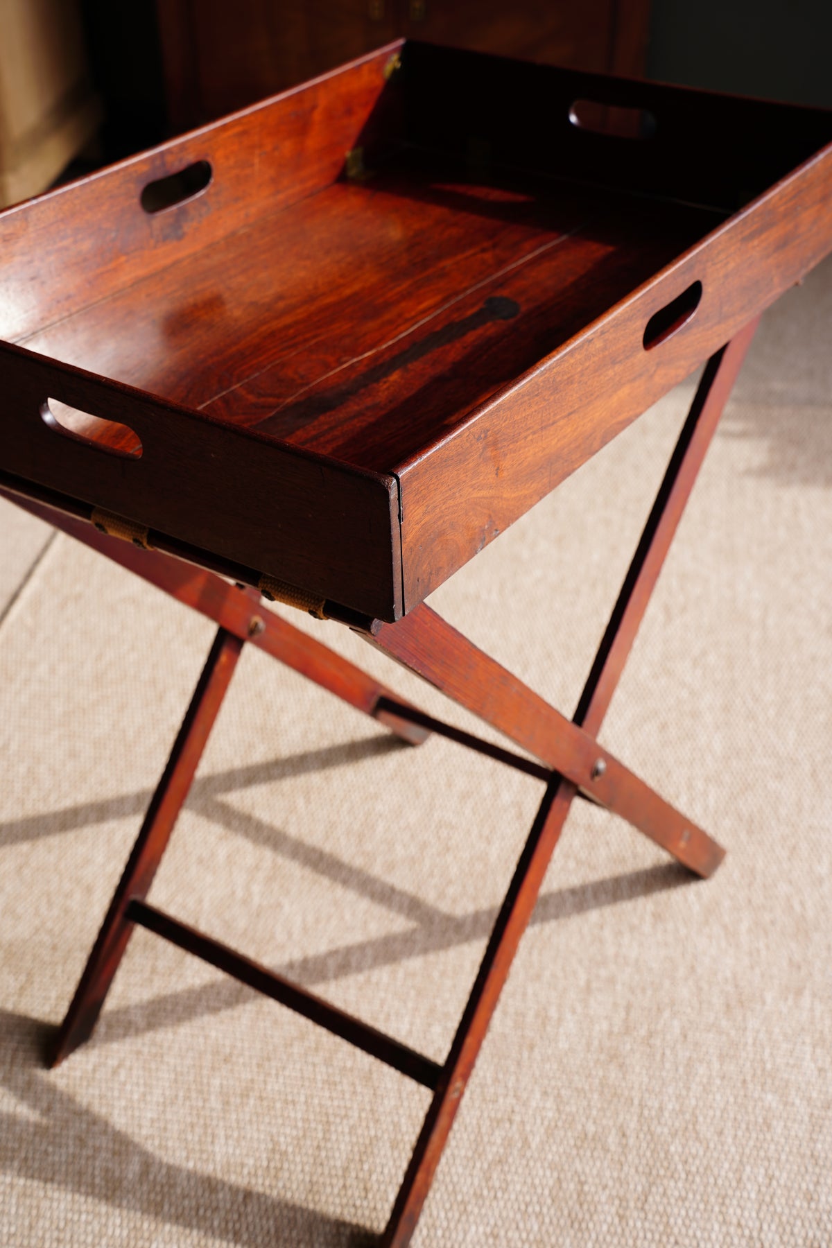 Antique English Campaign Mahogany Butlers Tray Table