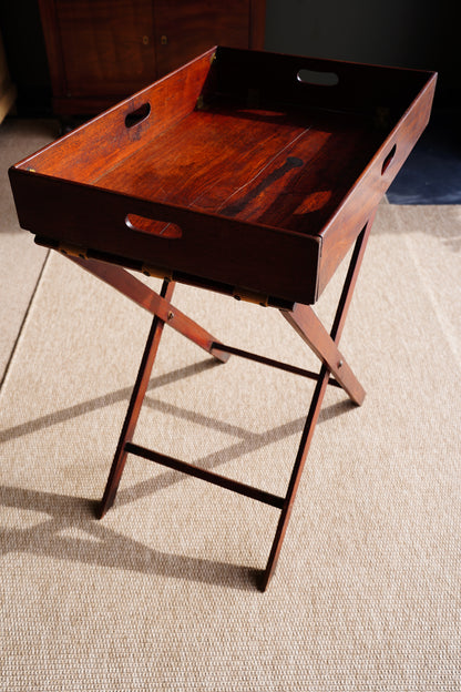 Antique English Campaign Mahogany Butlers Tray Table