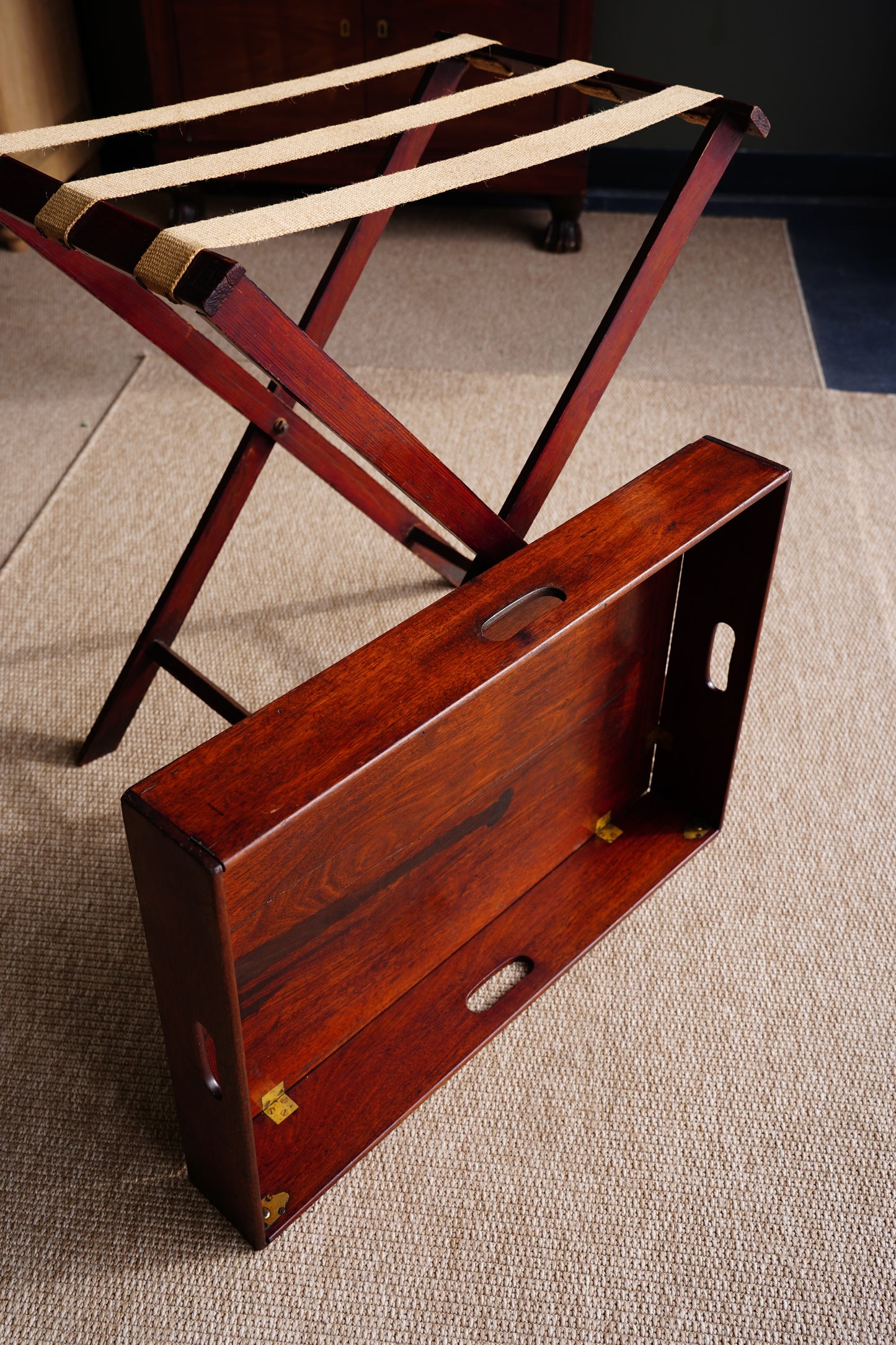 Antique English Campaign Mahogany Butlers Tray Table