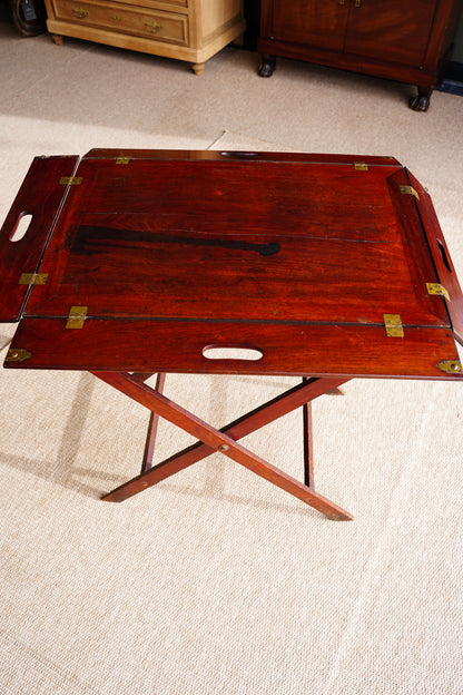 Antique English Campaign Mahogany Butlers Tray Table