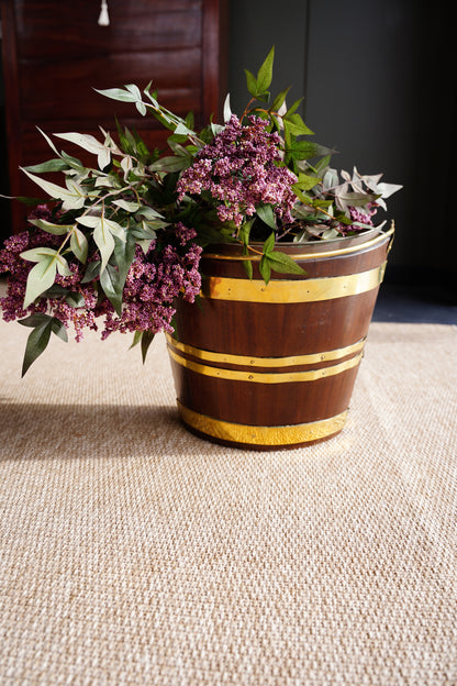 Antique English Mahogany Brass Bound Wood Bucket Planter
