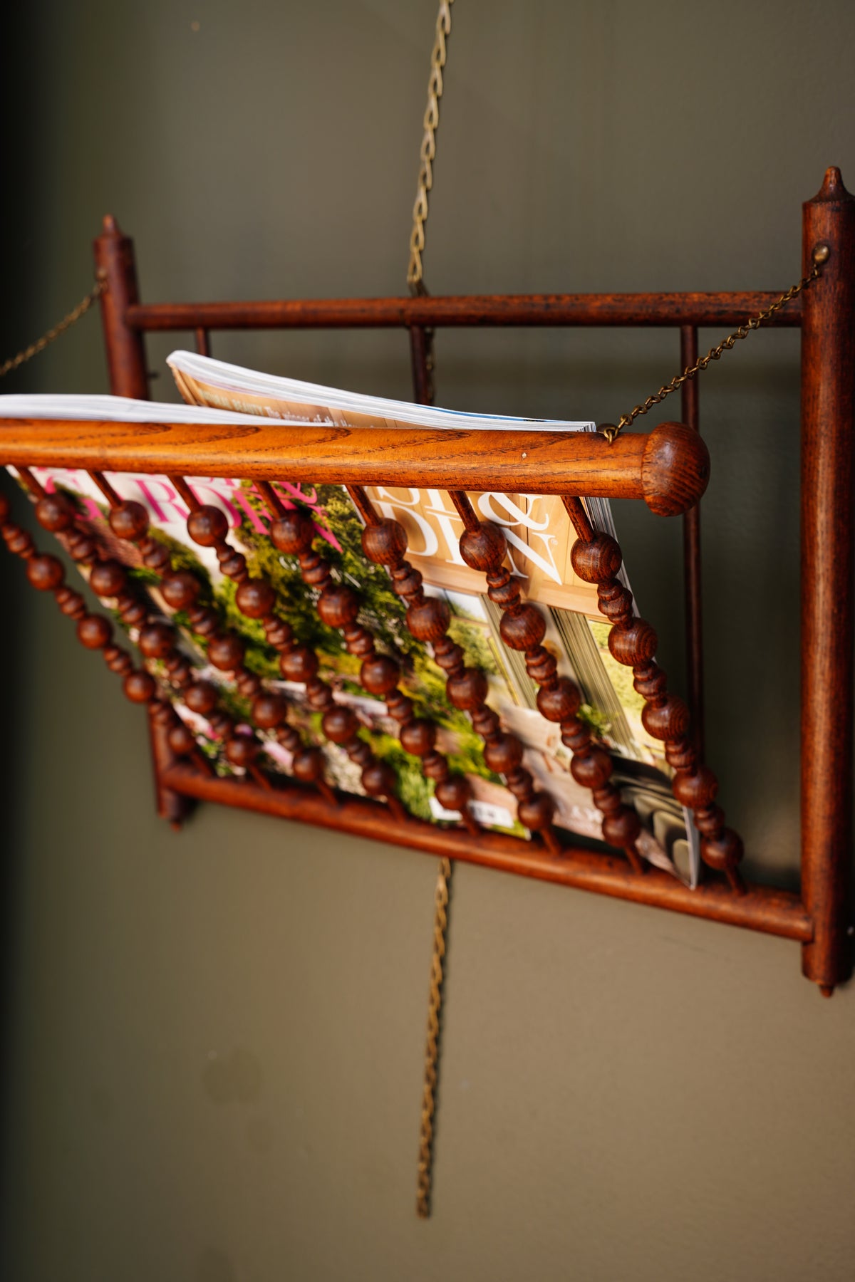 Antique Walnut Folding Wall Magazine Rack