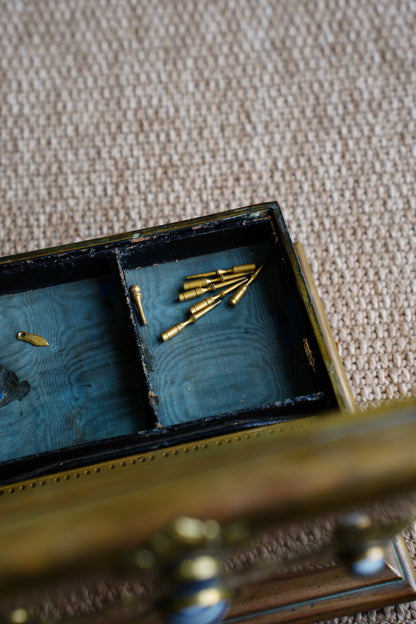 Victorian Gilt Brass Bézique Games Box with Agate Cabochons, Circa 1870
