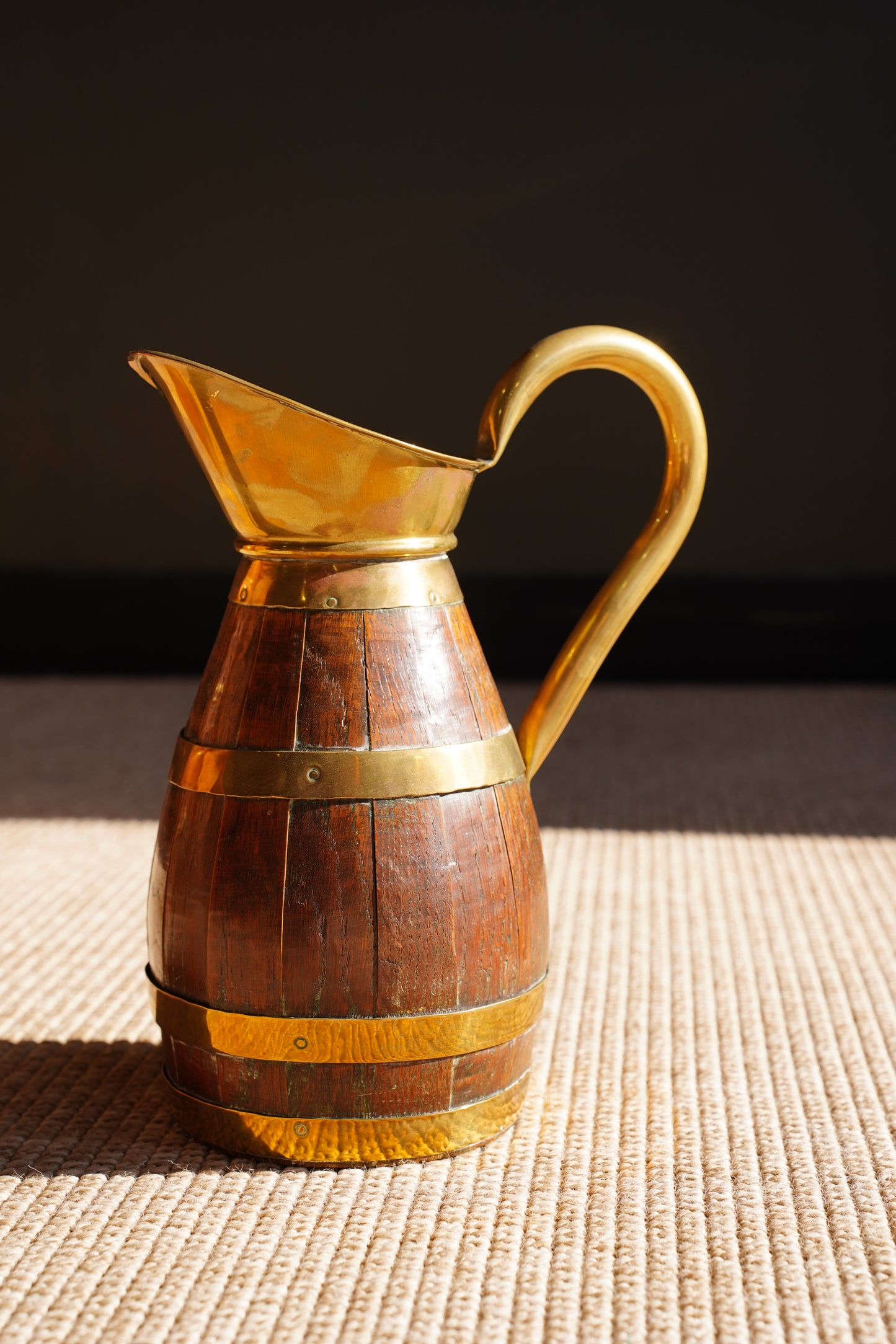 Vintage French Oak and Brass Cider Pitcher