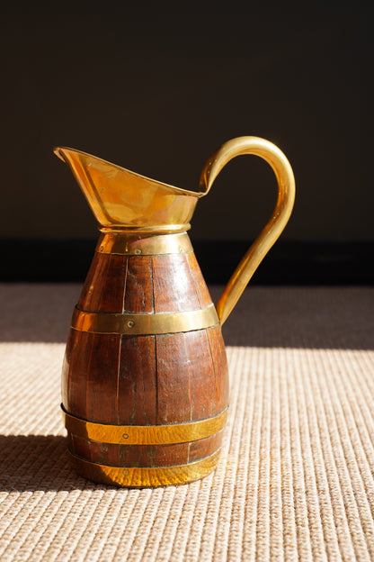 Vintage French Oak and Brass Cider Pitcher