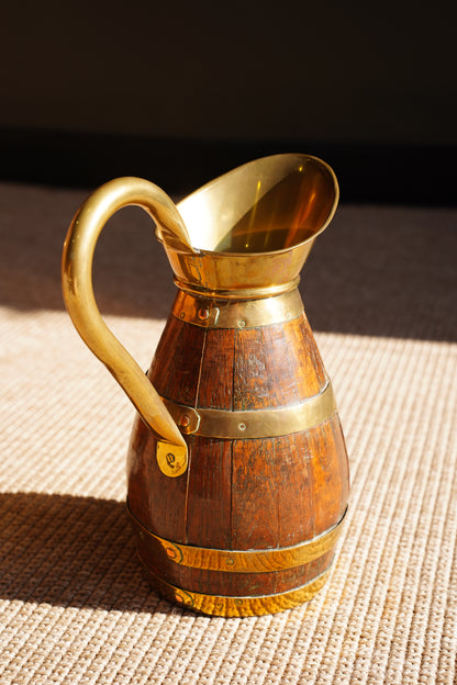 Vintage French Oak and Brass Cider Pitcher