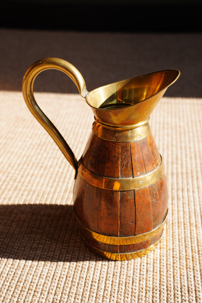 Vintage French Oak and Brass Cider Pitcher