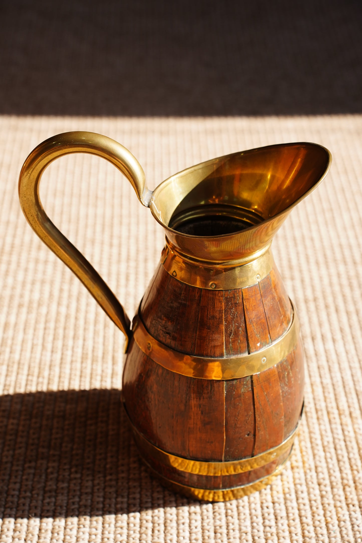 Vintage French Oak and Brass Cider Pitcher