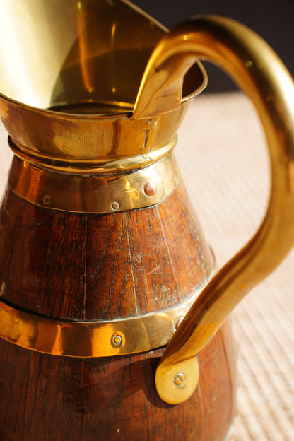 Vintage French Oak and Brass Cider Pitcher