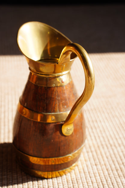 Vintage French Oak and Brass Cider Pitcher